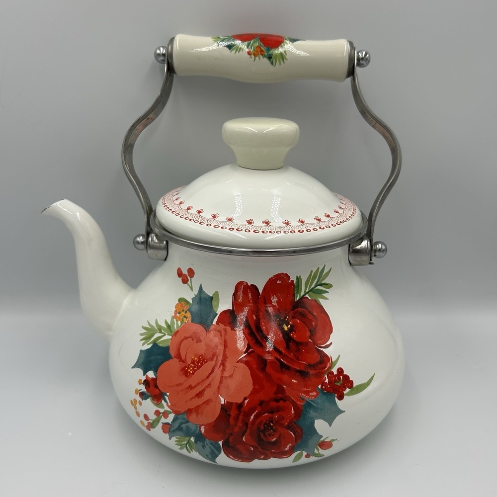 The‎ Pioneer Woman Cheerful Rose Pattern Enamel on Steel Tea Kettle Pot